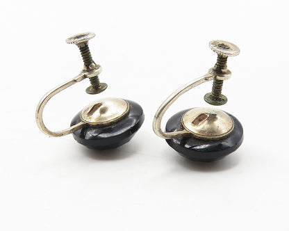 925 Sterling Silver  Vintage Black Hematite Non Pierce Drop Earrings  EG5928