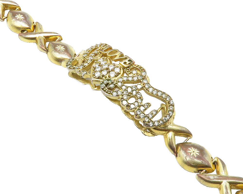 925 Sterling Silver  Vintage White Topaz I Love You XO Chain Bracelet  BT5603
