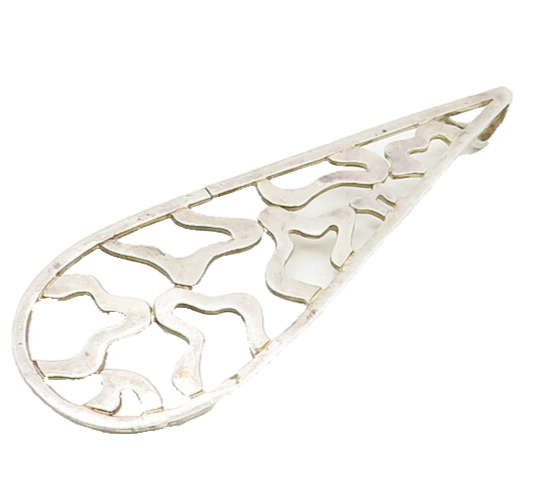 925 Sterling Silver  Vintage Open Rain Drop Cutout Pattern Pendant  PT14419