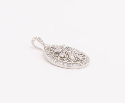 925 Sterling Silver Vintage Pendant Cutout CZ Inlay Carved Flower  PT23078