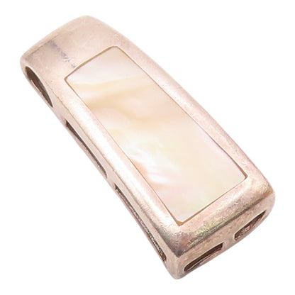 925 Sterling Silver  Vintage Inlaid Mother Of Pearl Smooth Pendant  PT17842