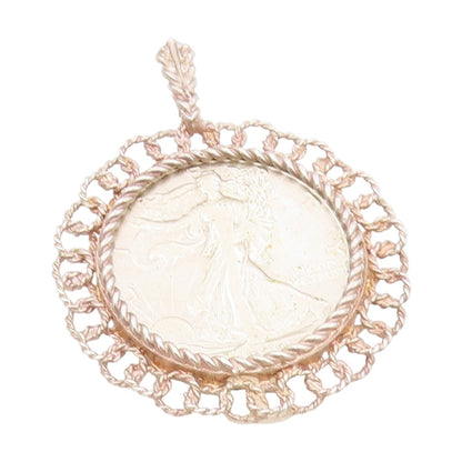925 Sterling Silver Vintage Pendant American Eagle Lady Liberty Medal  PT25663