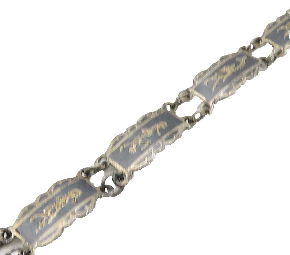 SIAM 925 Sterling Silver  Vintage Niello Enamel Dancer Chain Bracelet  BT6426