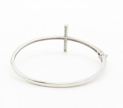 925 Sterling Silver  Cubic Zirconia Religious Cross Bangle Bracelet  BT6228