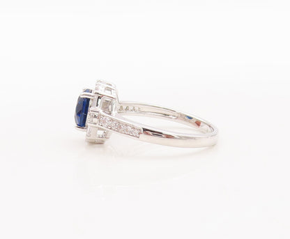 925 Sterling Silver Vintage Ring Round Cut Sapphire Halo CZ  Sz 7  RG29652