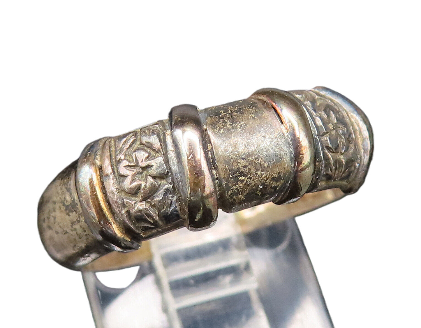 925 Sterling Silver  Vintage Etched Flower Pattern Scalloped Ring Sz 7 RG25680