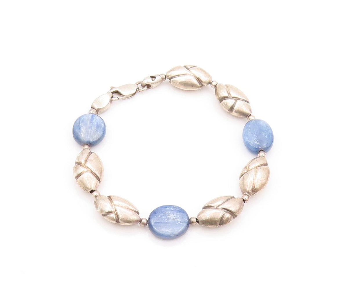 925 Sterling Silver Vintage Bracelet Round Gemstone Dark Tone Carved  BT11163