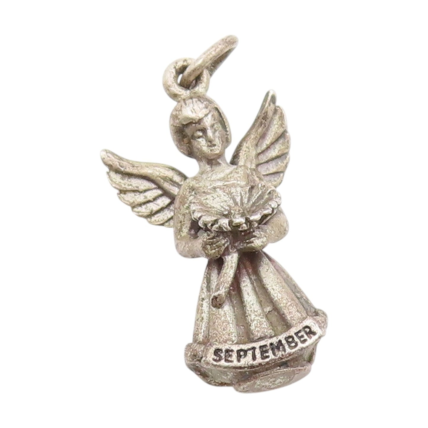925 Sterling Silver Vintage Pendant Guardian Angel of September Charm  PT25020