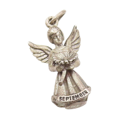 925 Sterling Silver Vintage Pendant Guardian Angel of September Charm  PT25020