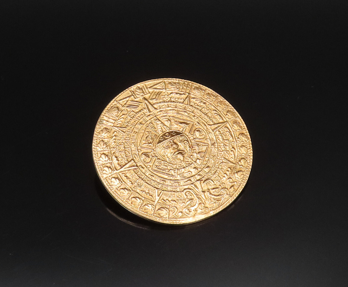 METALES CASADOS 925 Silver  Vintage Aztec Mayan Sun Calendar Brooch Pin BP9595