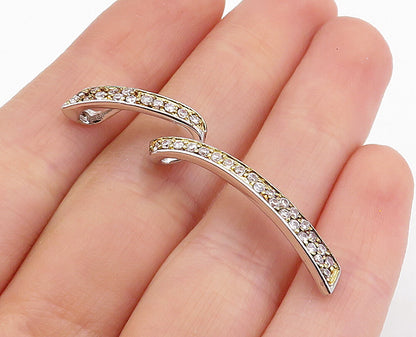 925 Sterling Silver  Shiny White Topaz Two Tone Ribbon Design Pendant  PT3458