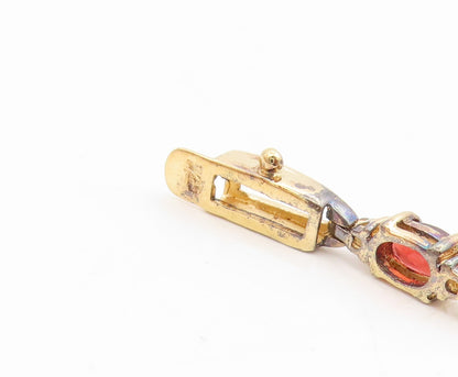 925 Sterling Silver Vintage Bracelet Gold Plated Multi Gemstone Link  BT11733