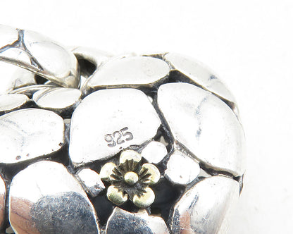 925 Sterling Silver  Vintage Shiny Cobble Floral Love Heart Pendant  PT7252