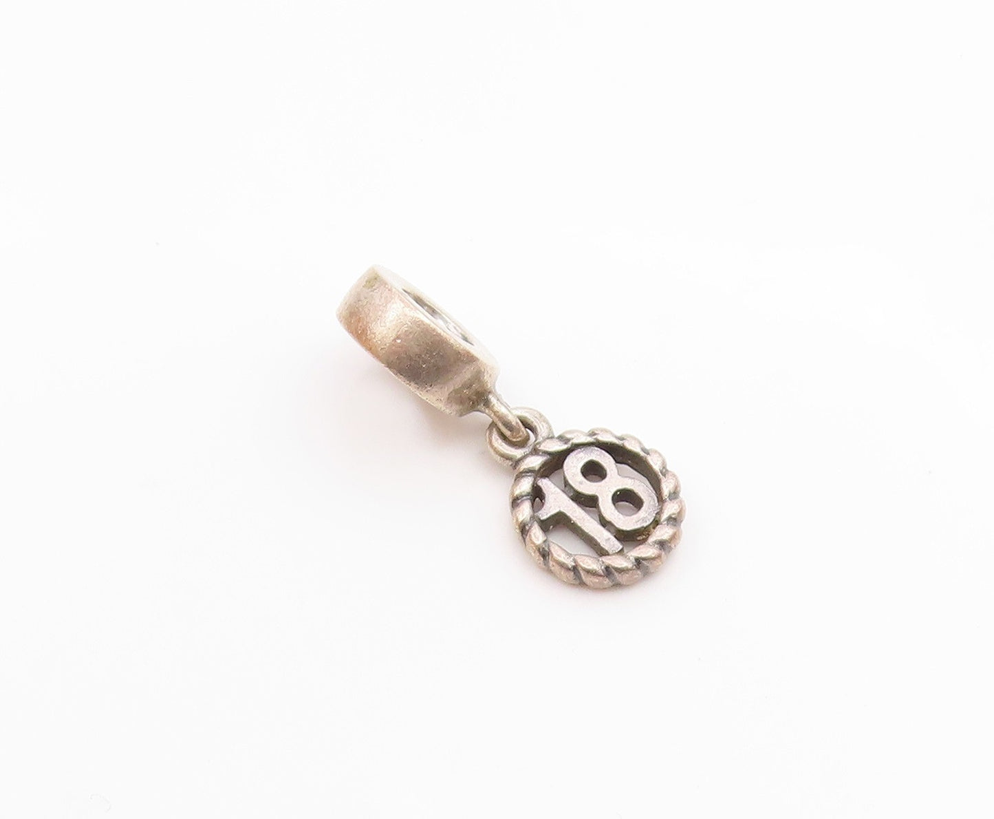 PANDORA 925 Sterling Silver Vintage Dangling 18 Birthday Pendant  PT18151