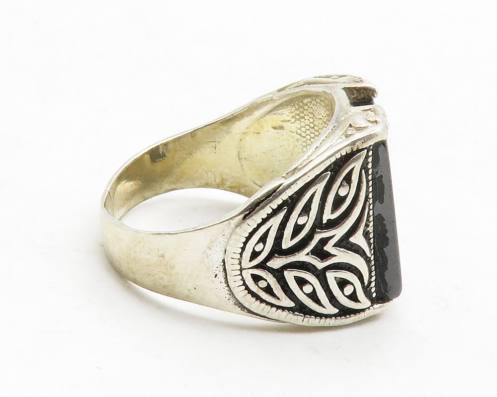 MIDDLE EAST 925 Silver  Vintage Hematite Square Band Ring Sz 11.5  RG13156
