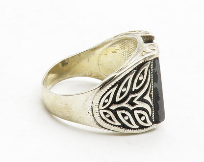 MIDDLE EAST 925 Silver  Vintage Hematite Square Band Ring Sz 11.5  RG13156