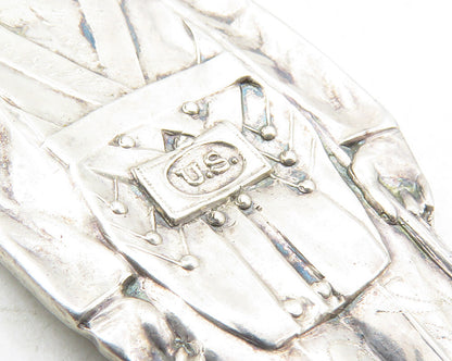 925 Sterling Silver  Vintage Shiny Standing Soldier Motif Pendant  PT7886