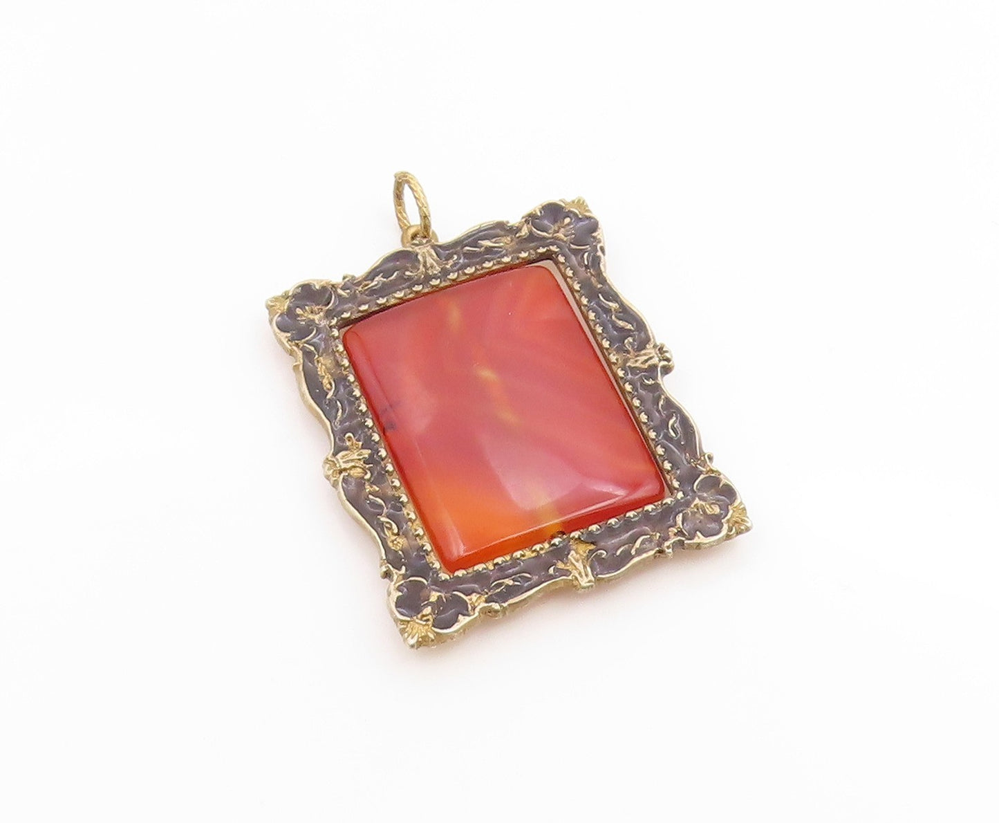 925 Sterling Silver Vintage Pendant Gold Plated Carnelian Spinner Fob  PT26075