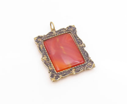 925 Sterling Silver Vintage Pendant Gold Plated Carnelian Spinner Fob  PT26075