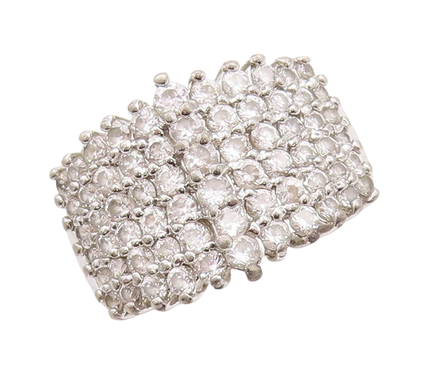 925 Sterling Silver Vintage Ring Broad Band Round CZ Inlay  Sz 7  RG29113
