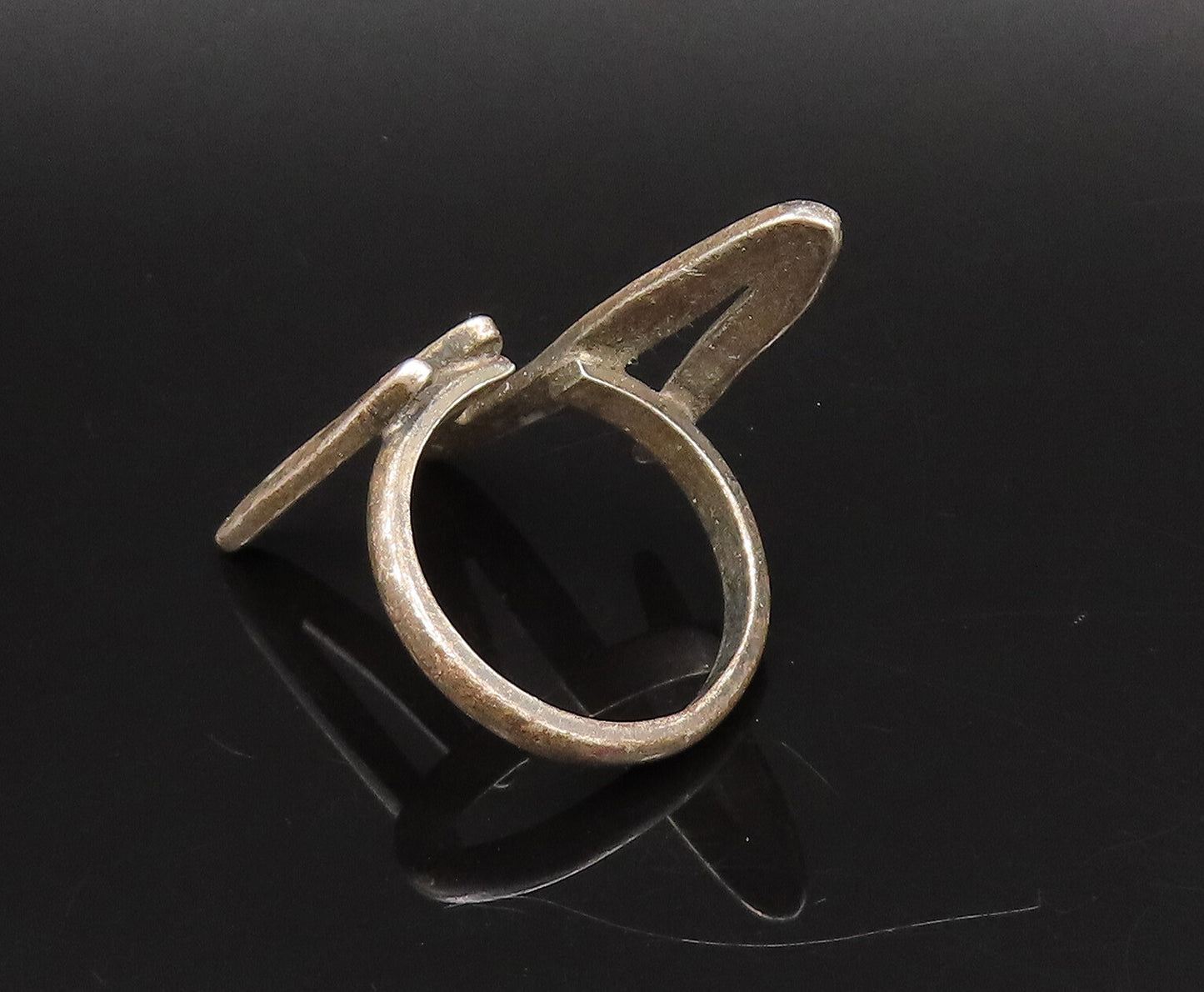 MEXICO 925 Silver  Vintage Modernist Zig Zag Full Finger Ring Sz 9.5  RG26006