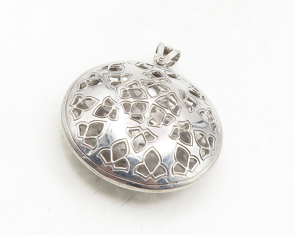 TAHARA 925 Silver  Vintage Shiny Floral Cutout Pattern Drop Pendant  PT7870