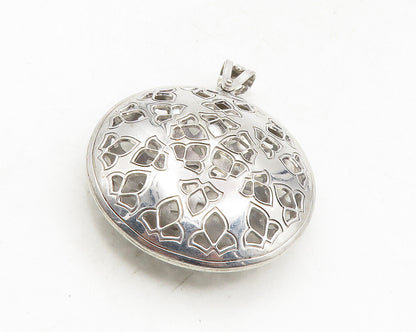 TAHARA 925 Silver  Vintage Shiny Floral Cutout Pattern Drop Pendant  PT7870