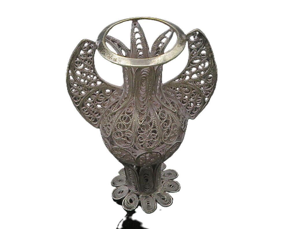 925 Sterling Silver  Vintage Antique Swirl Filigree Candle Holder  TR2119