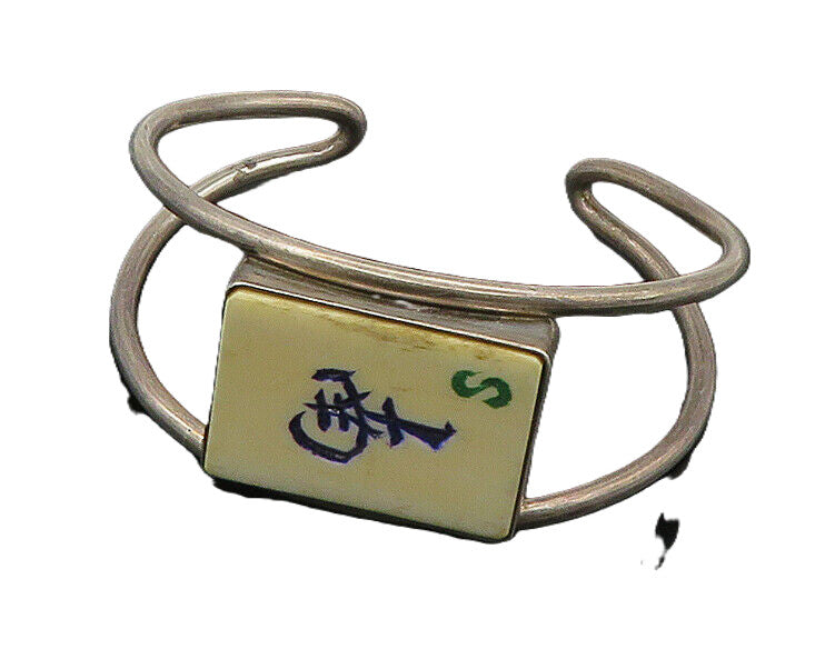 925 Sterling Silver  Vintage Carved Detail Dark Tone Cuff Bracelet  BT8967