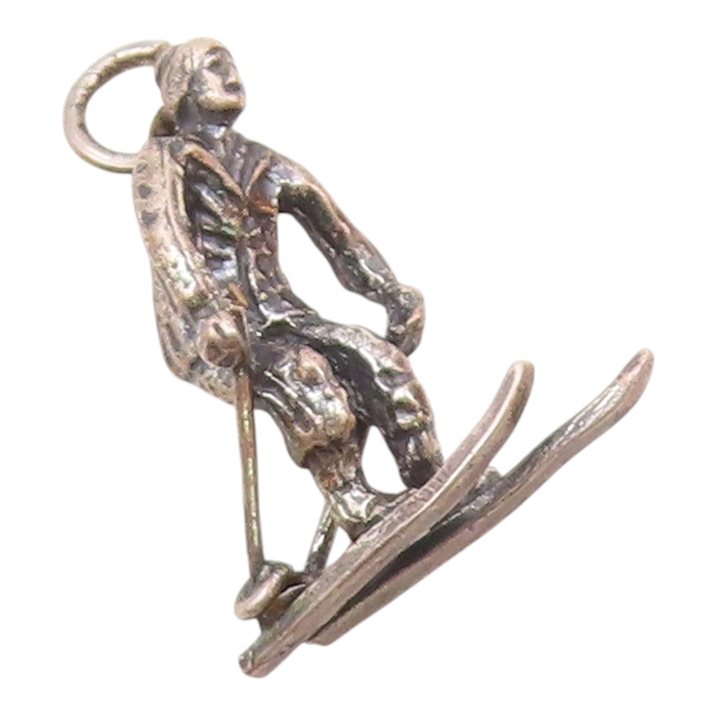 925 Sterling Silver  Vintage Petite Dark Tone Male Skiing Pendant  PT19576