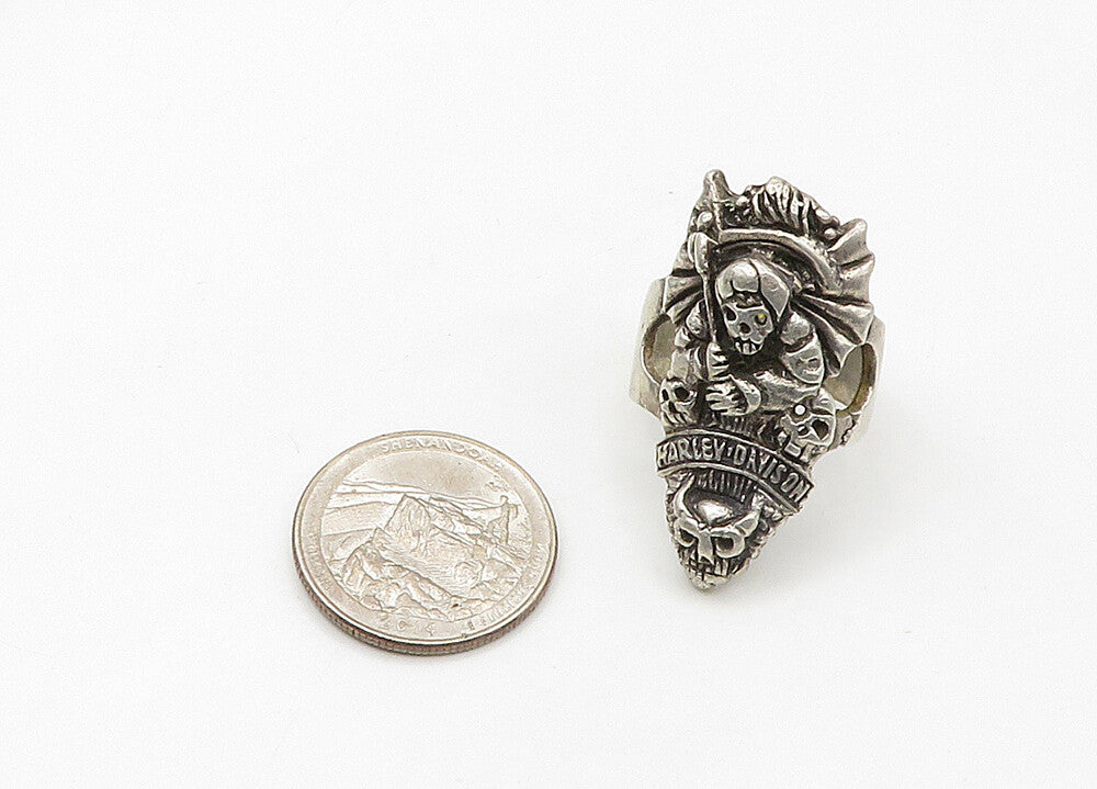 HARLEY DAVIDSON 925 Silver  Vintage Skeleton Heads Band Ring Sz 7  RG21555
