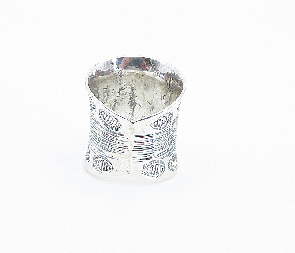 925 Sterling Silver  Etched Fish Pattern Concave Band Ring Sz 9.5  RG8543