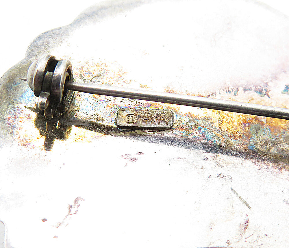 925 Sterling Silver  Vintage Dark Tone Fluted Round Dome Brooch Pin  BP2225
