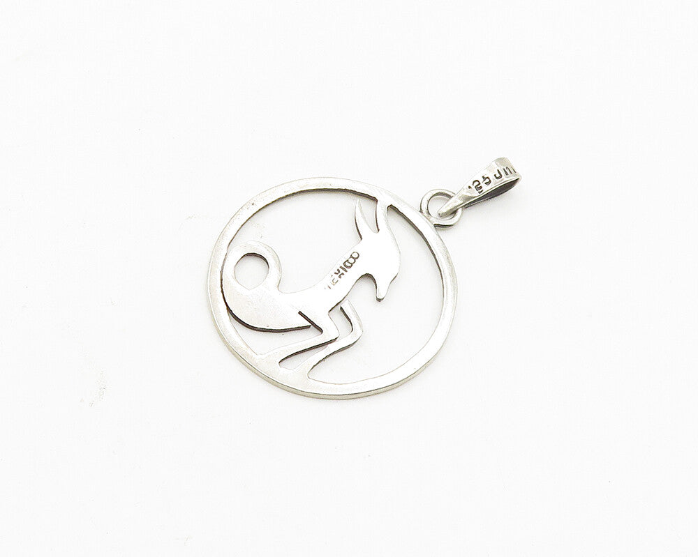 MEXICO 925 Sterling Silver  Vintage Gazelle Open Circle Animal Pendant PT14693