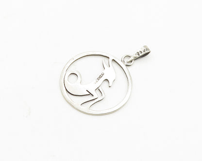 MEXICO 925 Sterling Silver  Vintage Gazelle Open Circle Animal Pendant PT14693