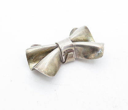 MEXICO 925 Sterling Silver  Vintage Shiny Dark Tone Bow Tie Brooch Pin  BP2036