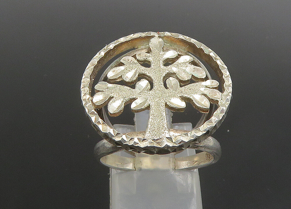 925 Sterling Silver  Vintage Shiny Diamond Cut Tree Band Ring Sz 7.5  RG23409