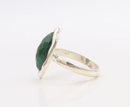 925 Sterling Silver Vintage Ring Marquise Cut Green Gemstone  Sz 7  RG30551