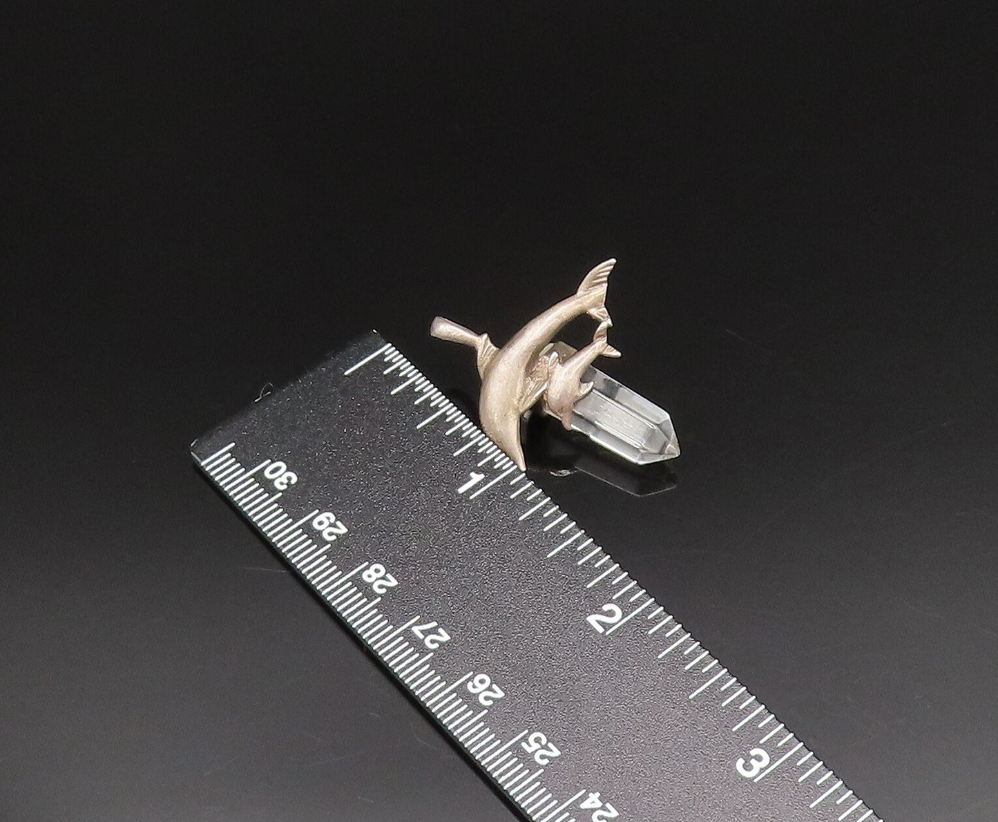 925 Sterling Silver  Vintage Parent & Baby Dolphin Quartz Pendant  PT21003