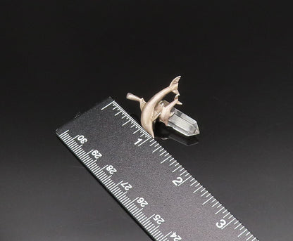 925 Sterling Silver  Vintage Parent & Baby Dolphin Quartz Pendant  PT21003