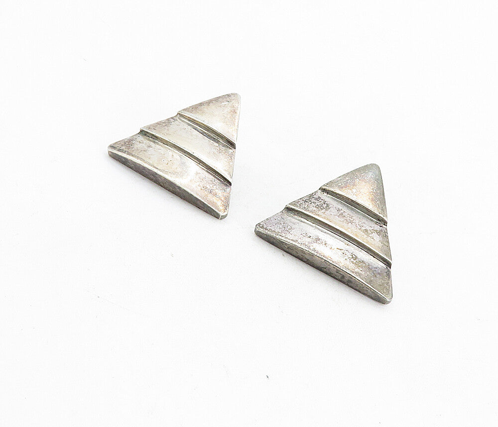 925 Sterling Silver  Vintage Dark Tone Pyramid Shaped Drop Earrings  EG4360