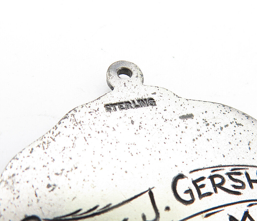 925 Sterling Silver  Vintage Writing Proficiency Floral Leaf Pendant  PT3617