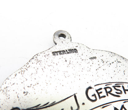 925 Sterling Silver  Vintage Writing Proficiency Floral Leaf Pendant  PT3617