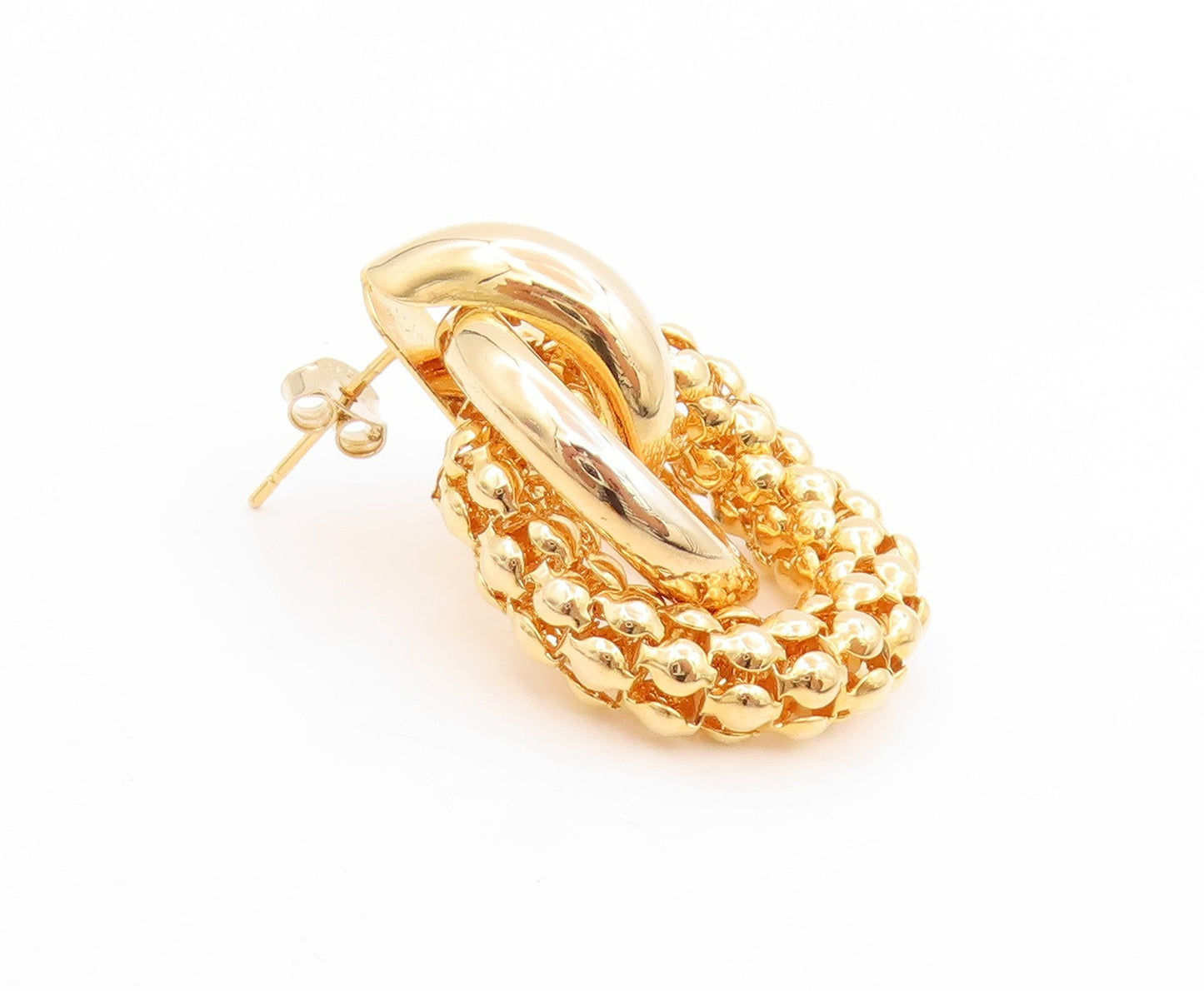 925 Sterling Silver Vintage Earrings Gold Plated Chunky Interlocking  EG14048