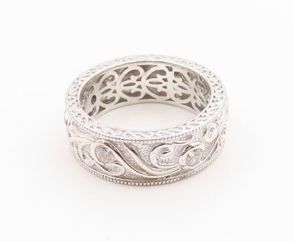 925 Sterling Silver Vintage Ring VANNA K CZ Leaf Scrollwork Band  Sz 8  RG35876