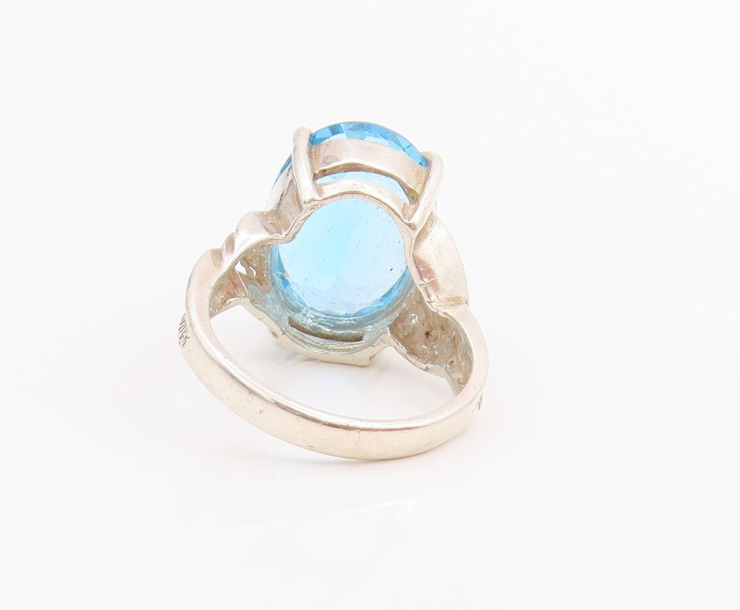 925 Sterling Silver Vintage Ring Oval Blue Topaz Solitaire Band  Sz 6  RG33793