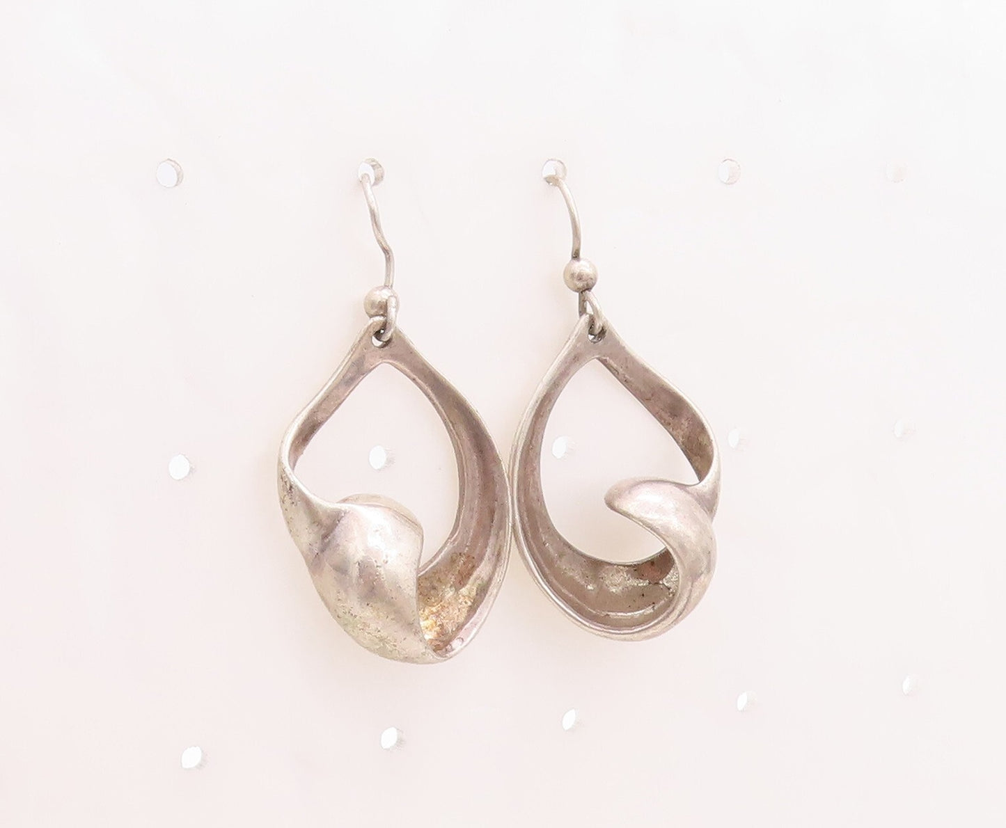 925 Sterling Silver Vintage Earrings Modernist Solid Cutout Design  EG13208