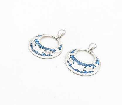 MEXICO 925 Sterling Silver  Vintage Turquoise Floral Dangle Earrings  EG4178