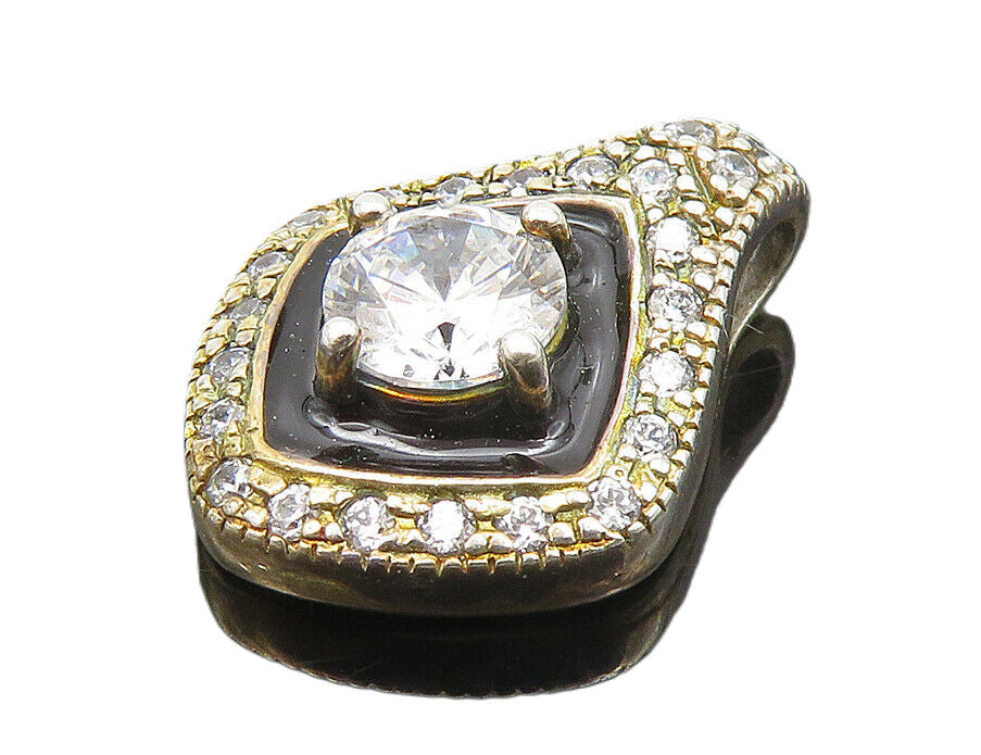 925 Sterling Silver  Vintage Sparkling Cubic Zirconia & Enamel Pendant PT16528