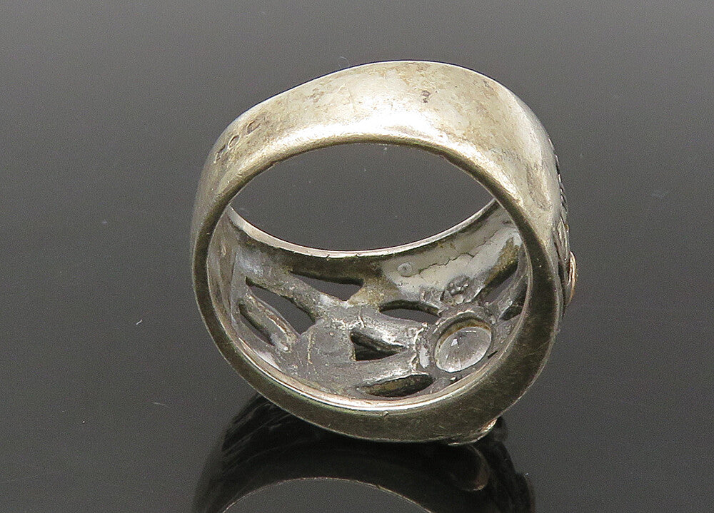 EUROPEAN 925 Silver & 14K GOLD  Vintage Cubic Zirconia Band Ring Sz 7  RG21811